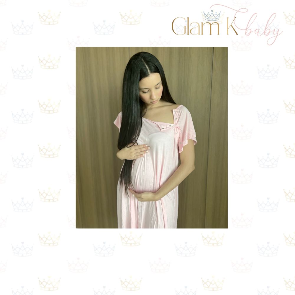 Mommy in pink- Labor & Delivery/Nursing Gown & Matching Knotted Gown