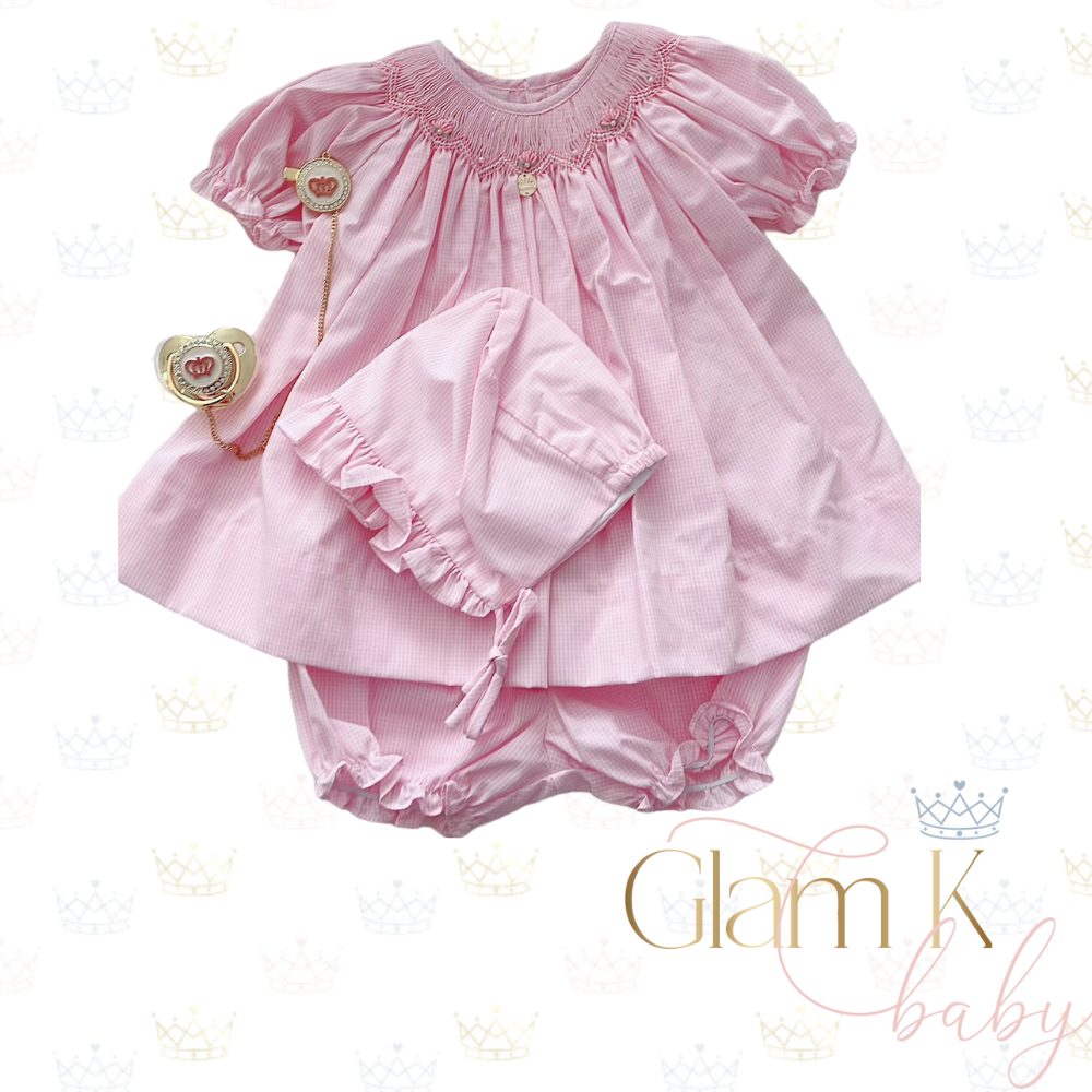 Janielly 3pc Smocked Dress  Glam K Baby - Elegant Infant-wear & Accessories