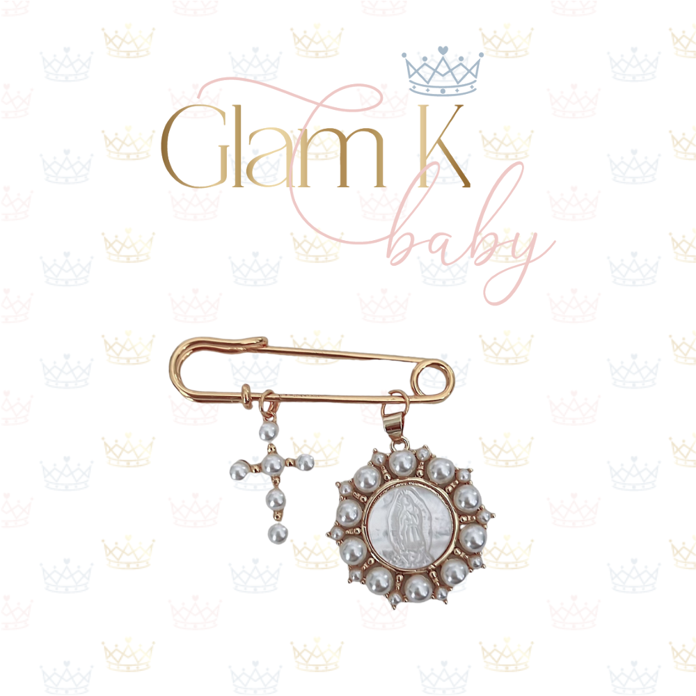 Religious Pearl Crest & Cross - Pin Brooch