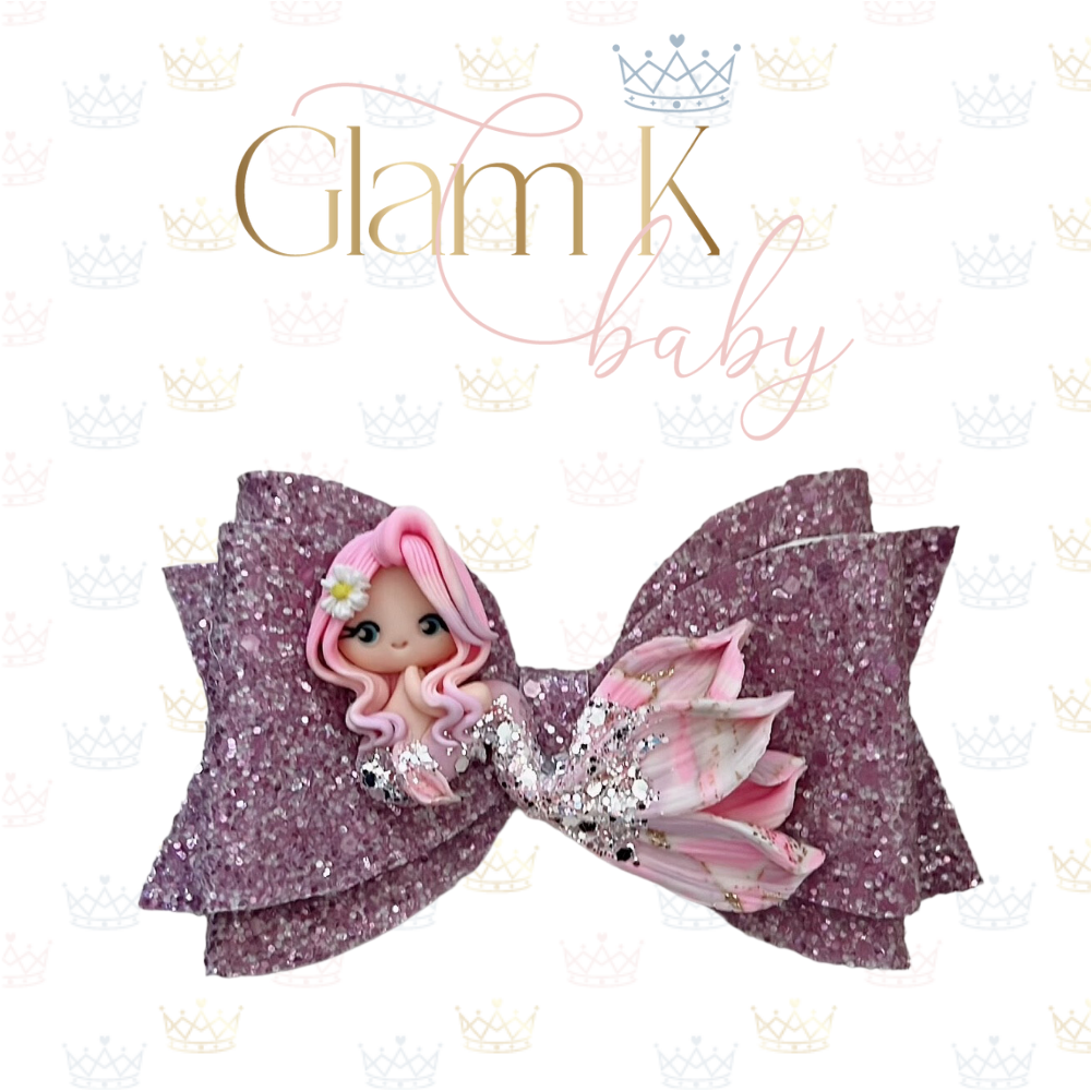 Pink Glitter Mermaid - Bow