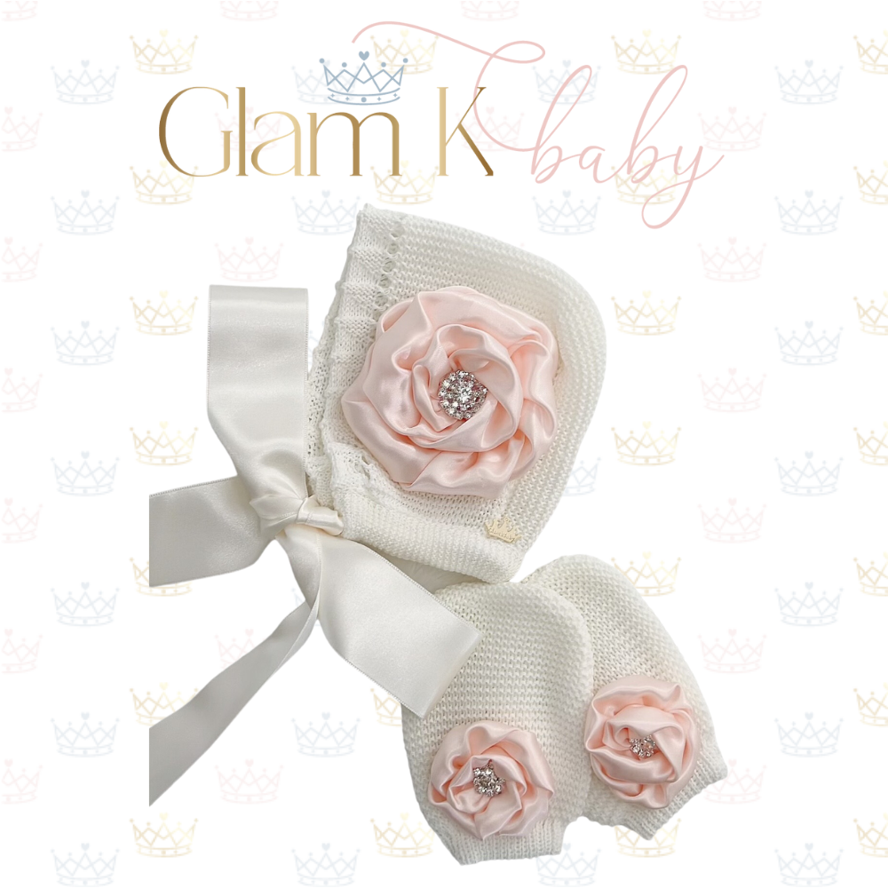 Twisted Rosette - Bonnet Hat & Mitten Sets
