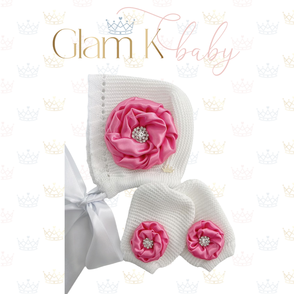 Twisted Rosette - Bonnet Hat & Mitten Sets