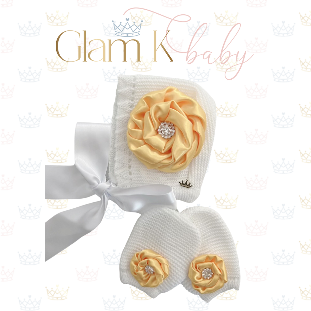 Twisted Rosette - Bonnet Hat & Mitten Sets