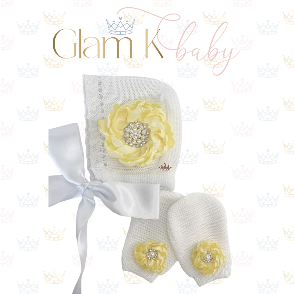 Bloomed Rose - Bonnet Hat & Mitten Sets