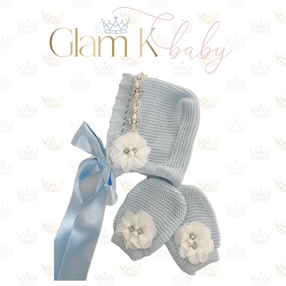 Blue Glam - Bonnet Hat & Mitten Sets