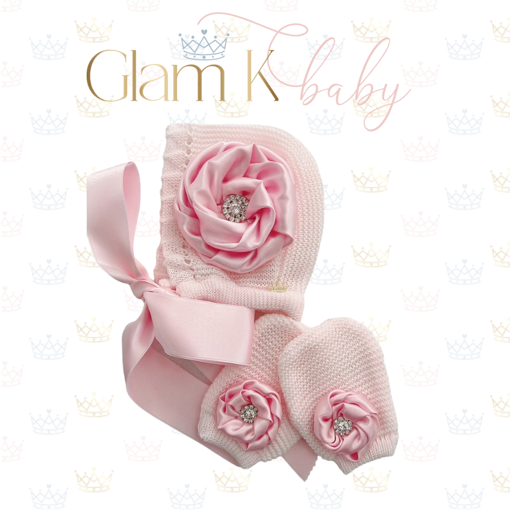 Pink Pearl - Bonnet Hat & Mitten Sets