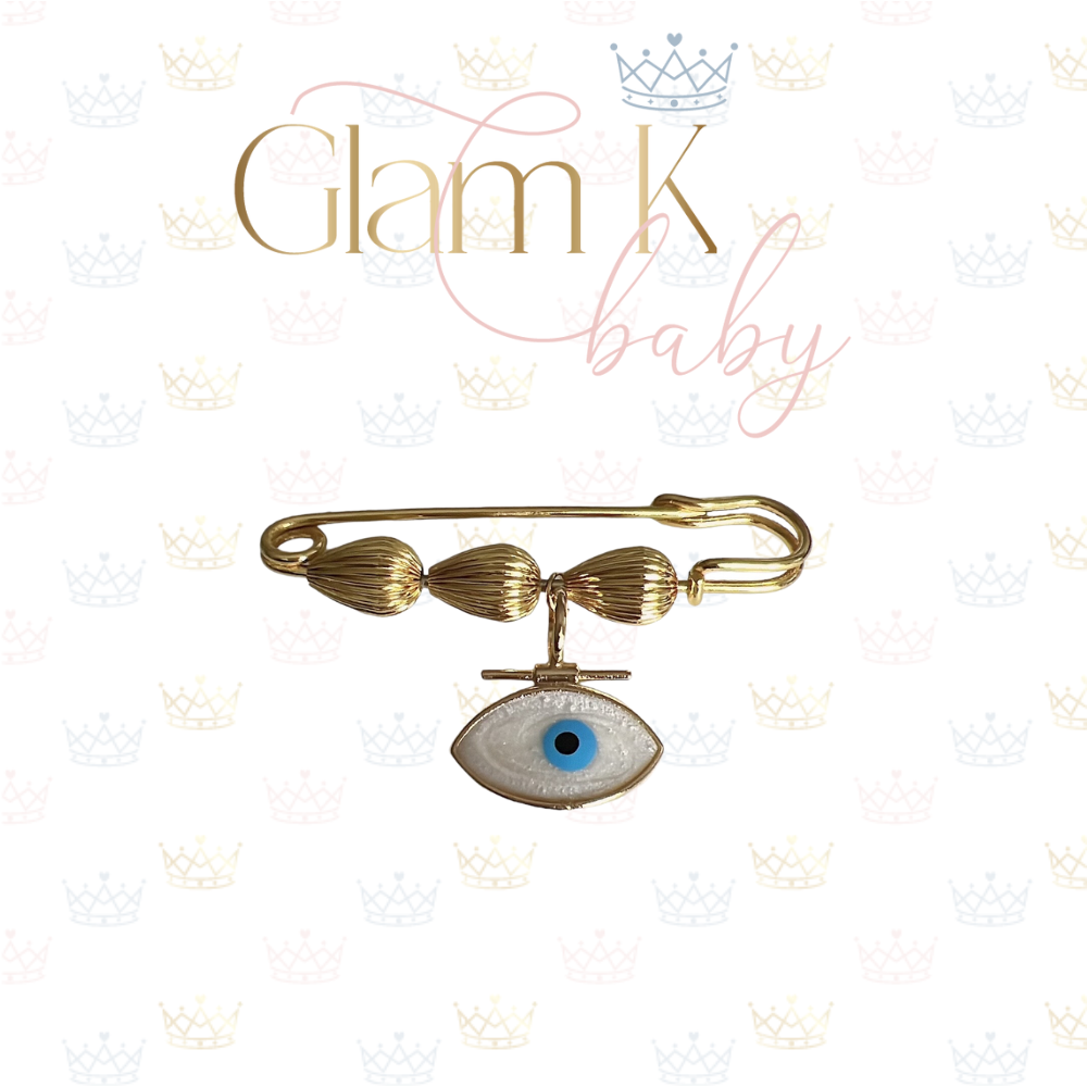 Gold Shell Beads Evil Eye - Pin Brooch