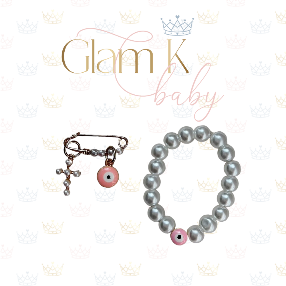 Pink Evil Eye Pin & Bracelet - 2pc Set